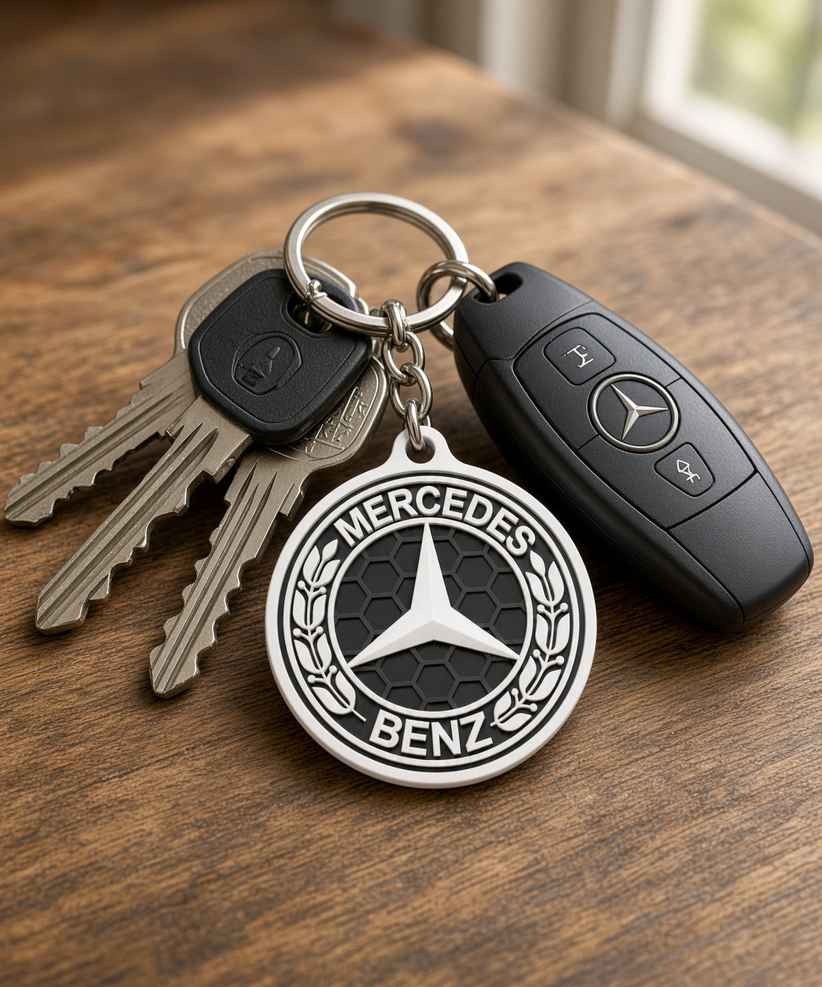 Breloc auto Mercedes-Benz cu lanț și inel