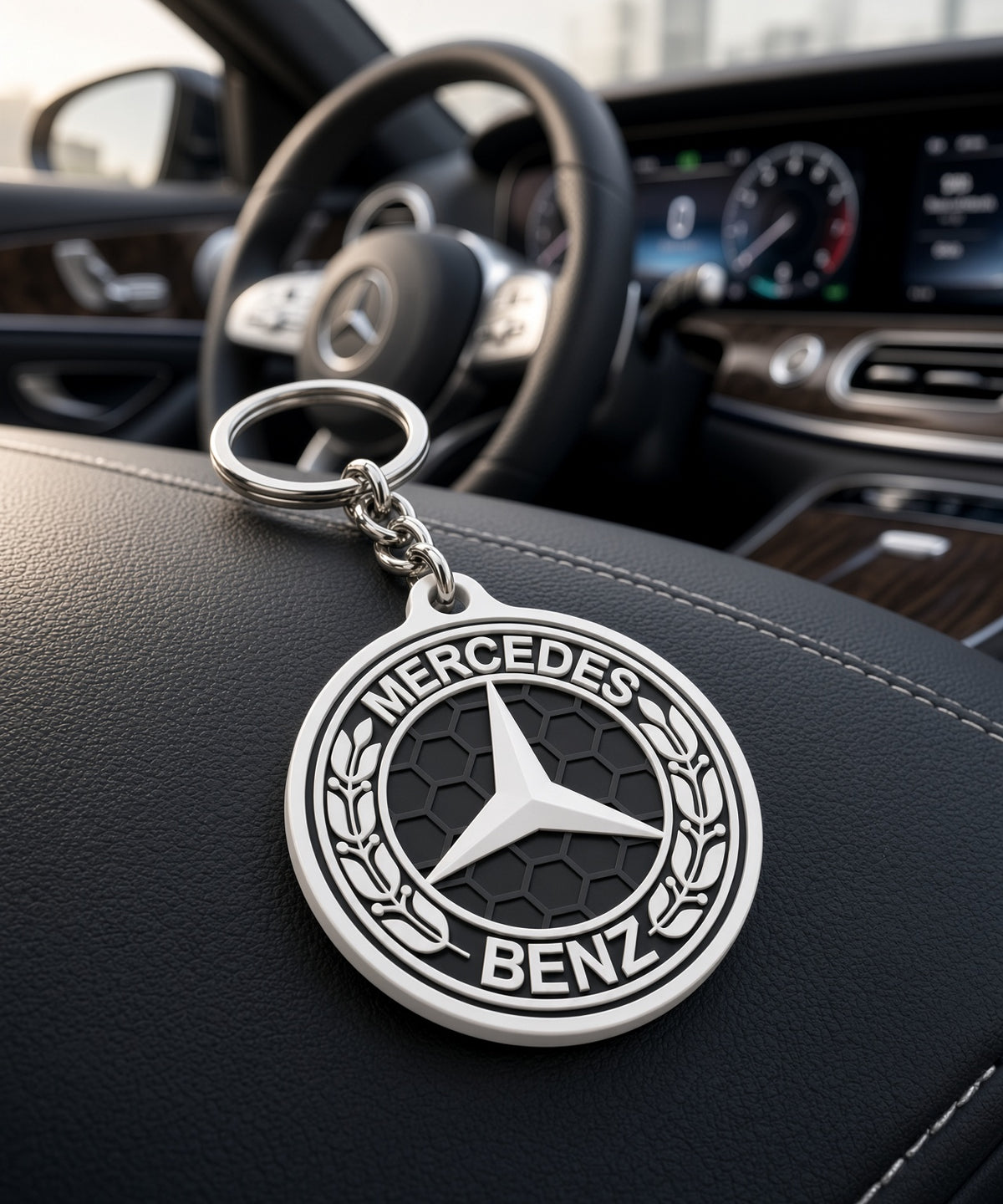 Breloc auto Mercedes-Benz cu lanț și inel