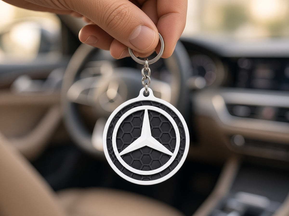 Breloc auto Mercedes logo cu lanț și inel