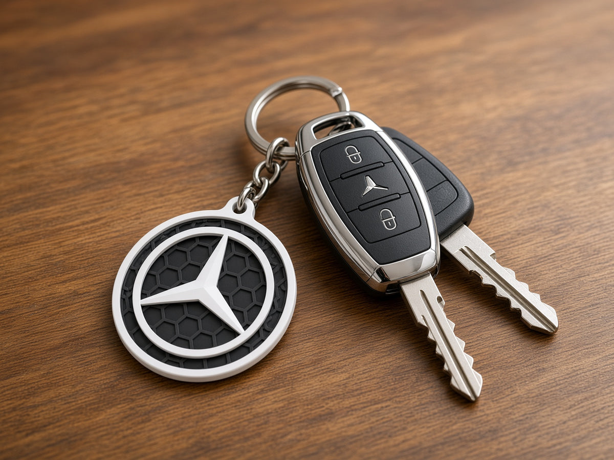 Breloc auto Mercedes logo cu lanț și inel