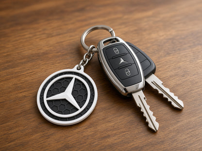 Breloc auto Mercedes logo cu lanț și inel
