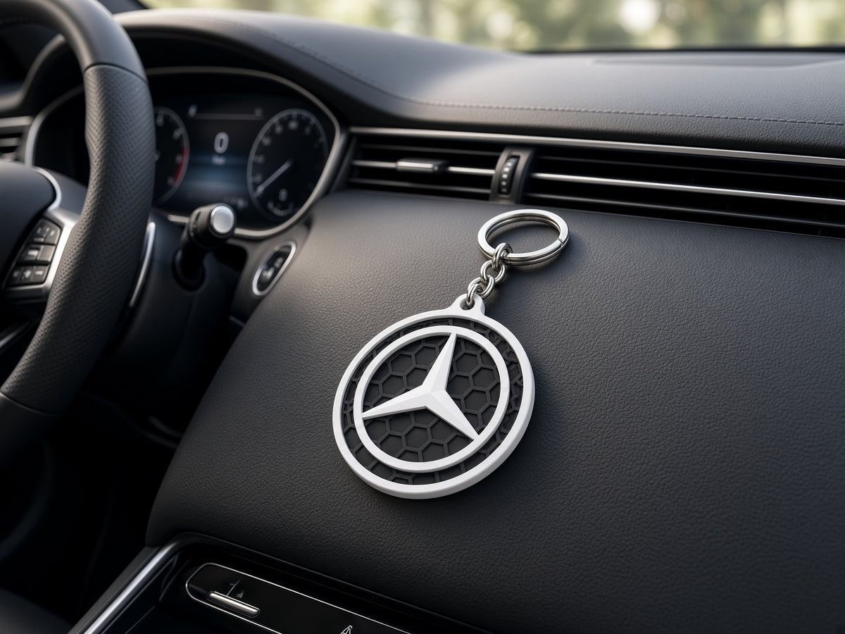 Breloc auto Mercedes logo cu lanț și inel