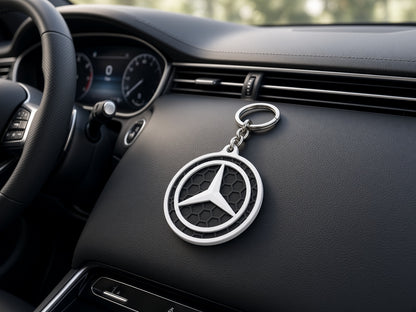 Breloc auto Mercedes logo cu lanț și inel