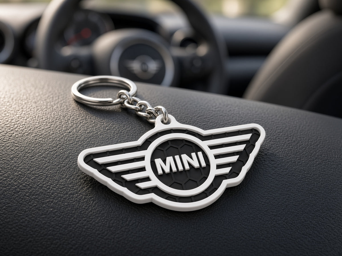Breloc auto Mini Cooper cu lanț și inel