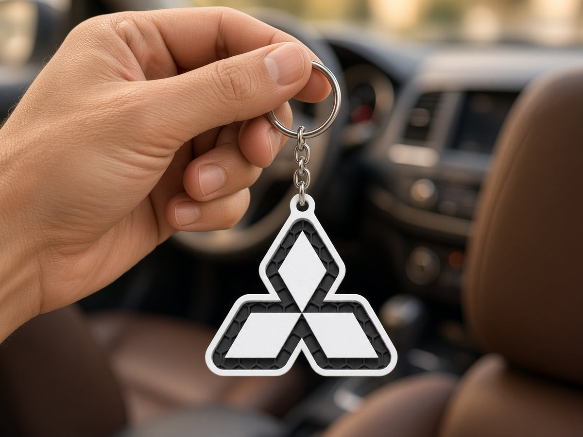 Breloc auto Mitsubishi logo cu lanț și inel