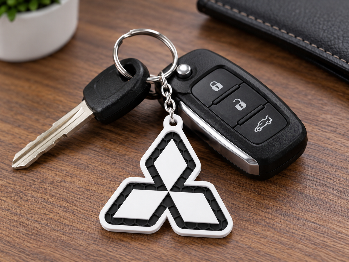 Breloc auto Mitsubishi logo cu lanț și inel