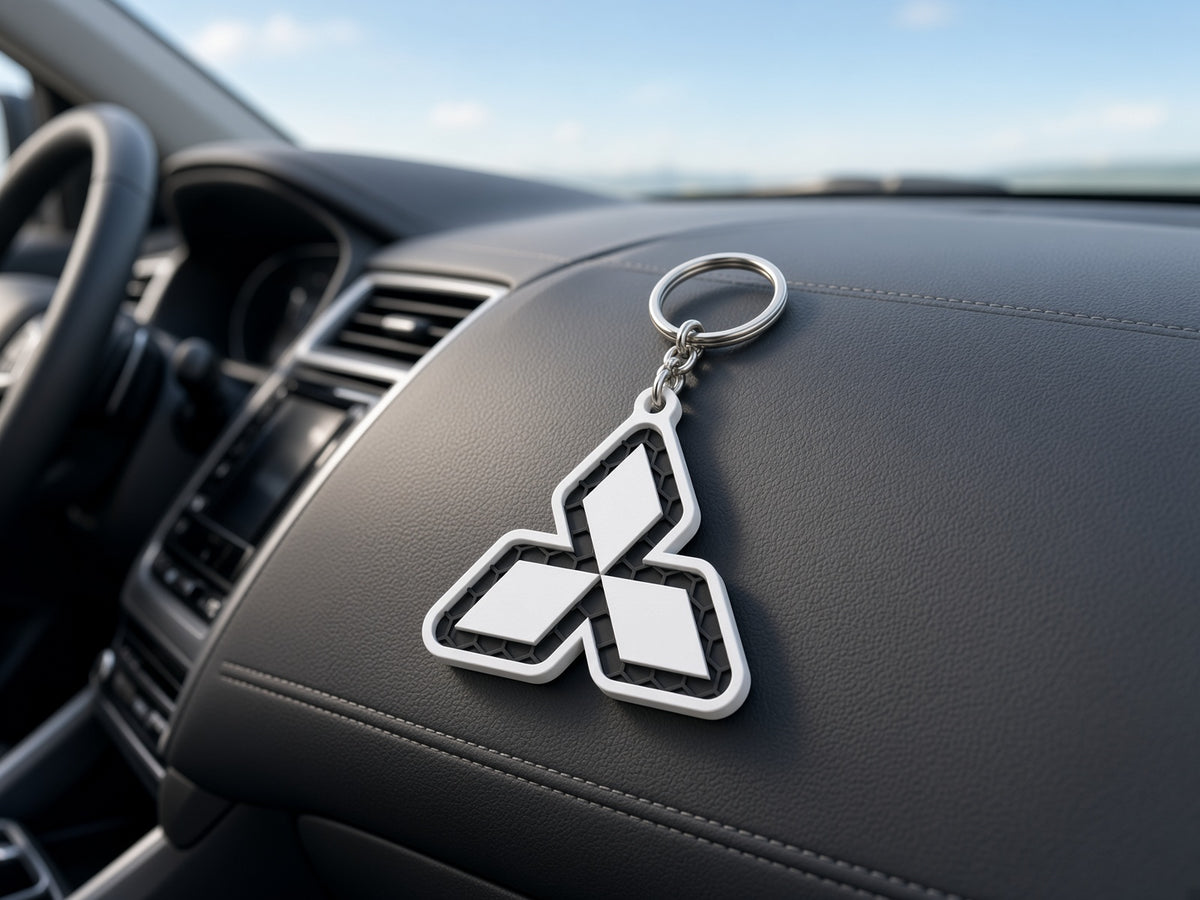 Breloc auto Mitsubishi logo cu lanț și inel