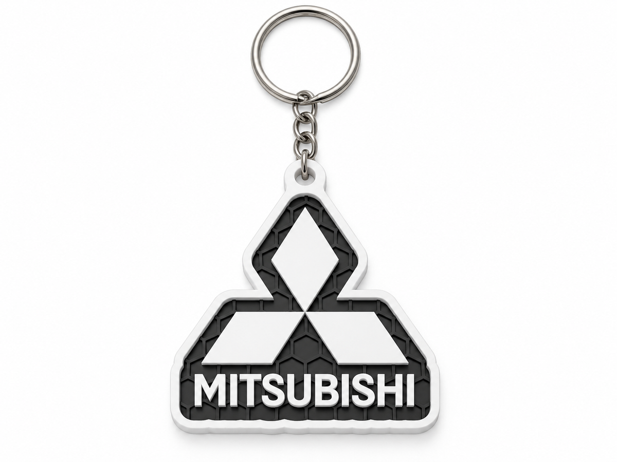 Breloc auto Mitsubishi inscripție cu lanț și inel