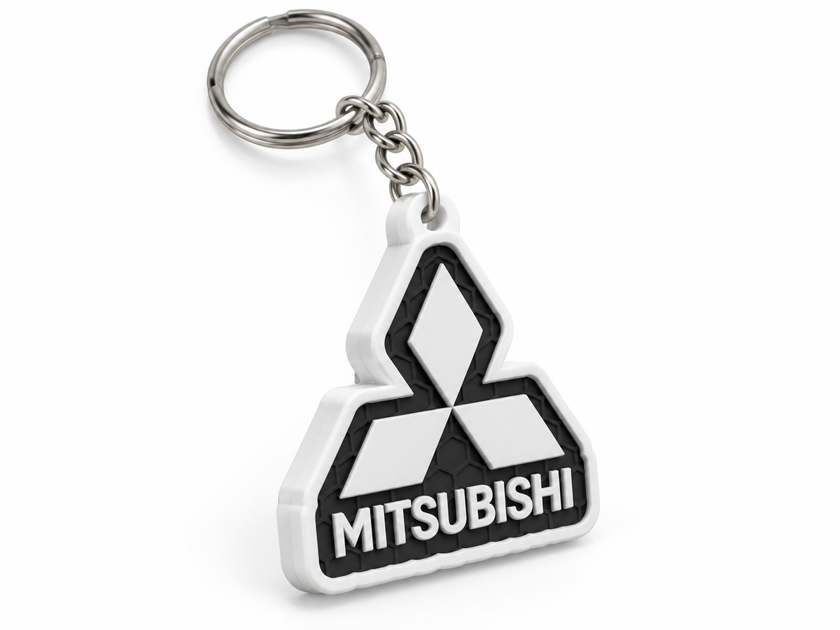 Breloc auto Mitsubishi inscripție cu lanț și inel