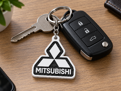 Breloc auto Mitsubishi inscripție cu lanț și inel