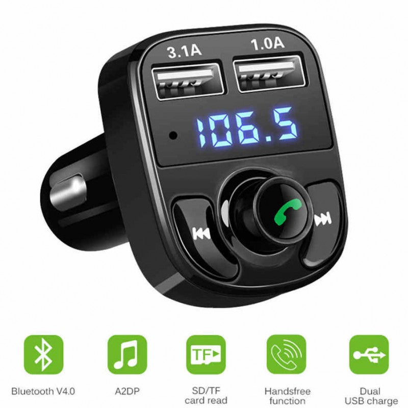 Modulator FM X8 cu Bluetooth și 2 Porturi USB – Kit Hands-Free și Redare MP3/FLAC