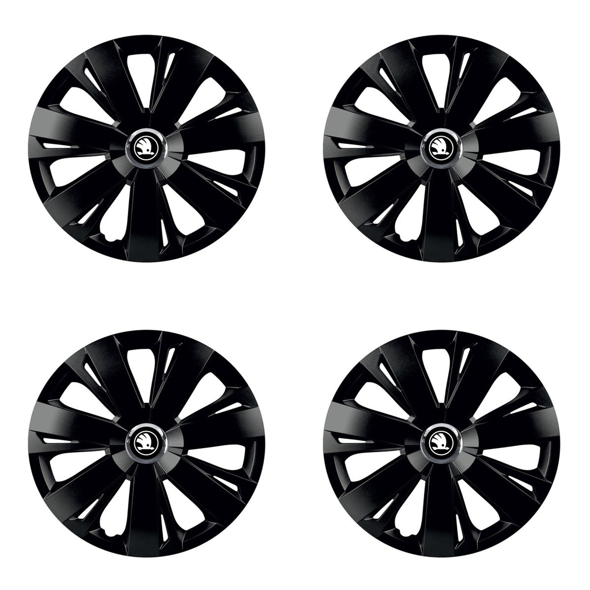 Set 4 capace roti Negre Cu Inel Cromat Energy R15 Compatibil Cu Skoda Nou