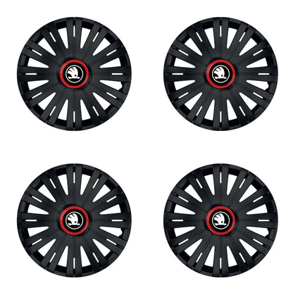 Set 4 capace roti Negre Cu Inel Rosu Active R14 Compatibil Cu Skoda Nou