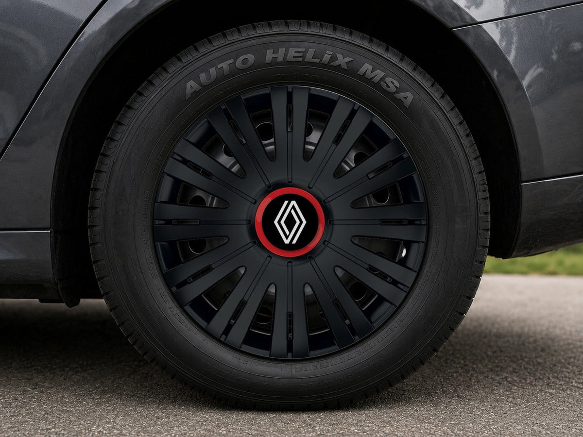 Set 4 capace roti Negre Cu Inel Rosu Active R14 Compatibil Cu Renault Nou