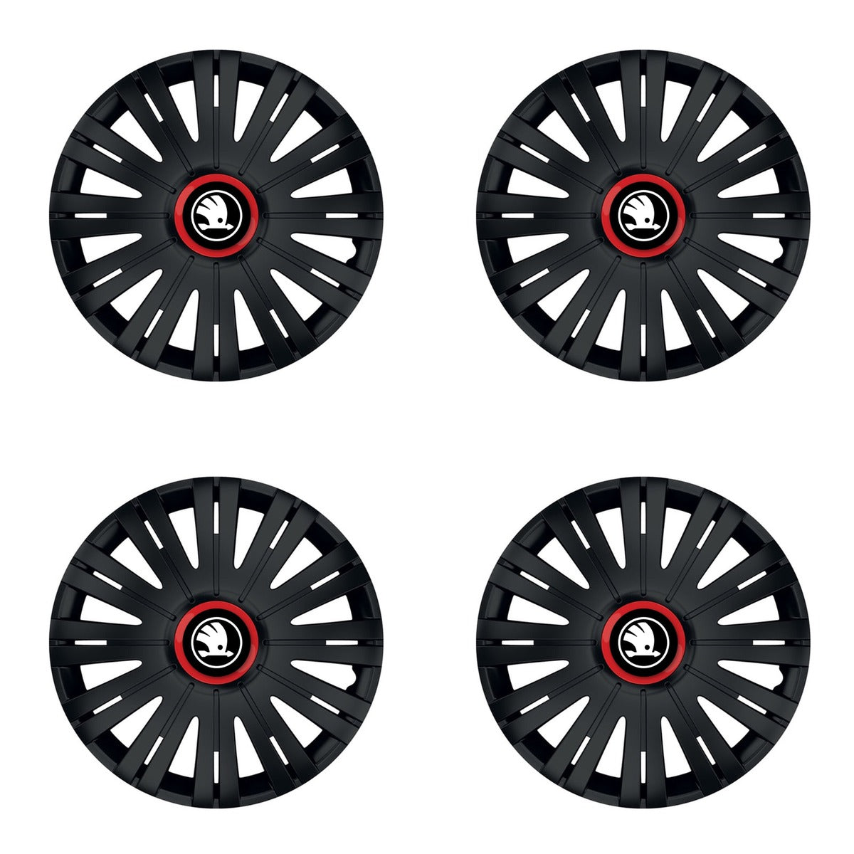 Set 4 capace roti Negre Cu Inel Rosu Active R15 Compatibil Cu Skoda Nou