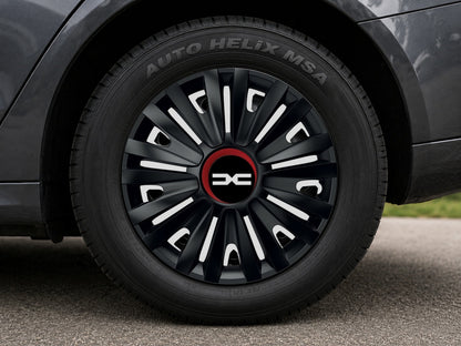 Set 4 capace roti Negre Cu Inel Rosu Royal R15 Compatibil Cu Dacia Nou