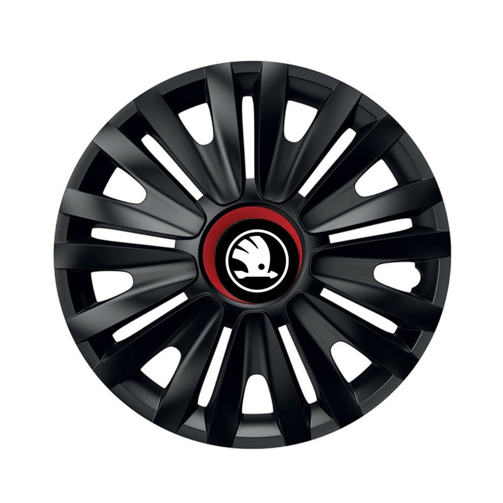 Set 4 capace roti Negre Cu Inel Rosu Royal R15 Compatibil Cu Skoda Nou
