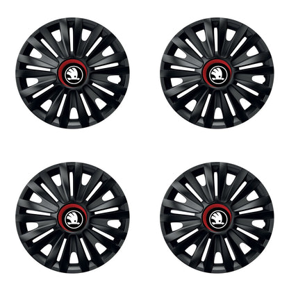 Set 4 capace roti Negre Cu Inel Rosu Royal R15 Compatibil Cu Skoda Nou