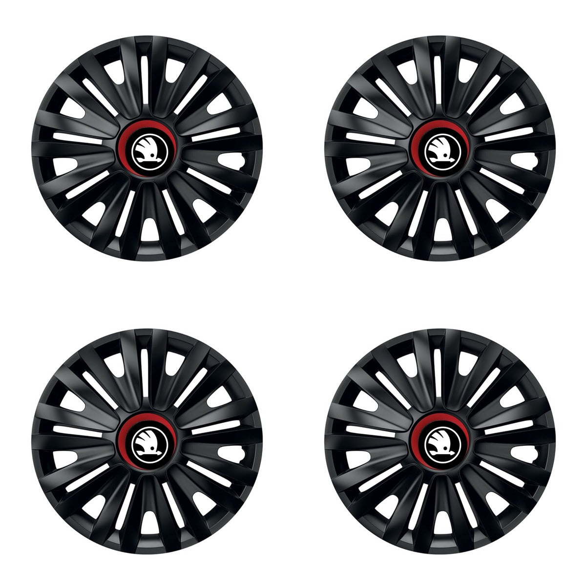Set 4 capace roti Negre Cu Inel Rosu Royal R16 Compatibil Cu Skoda Nou