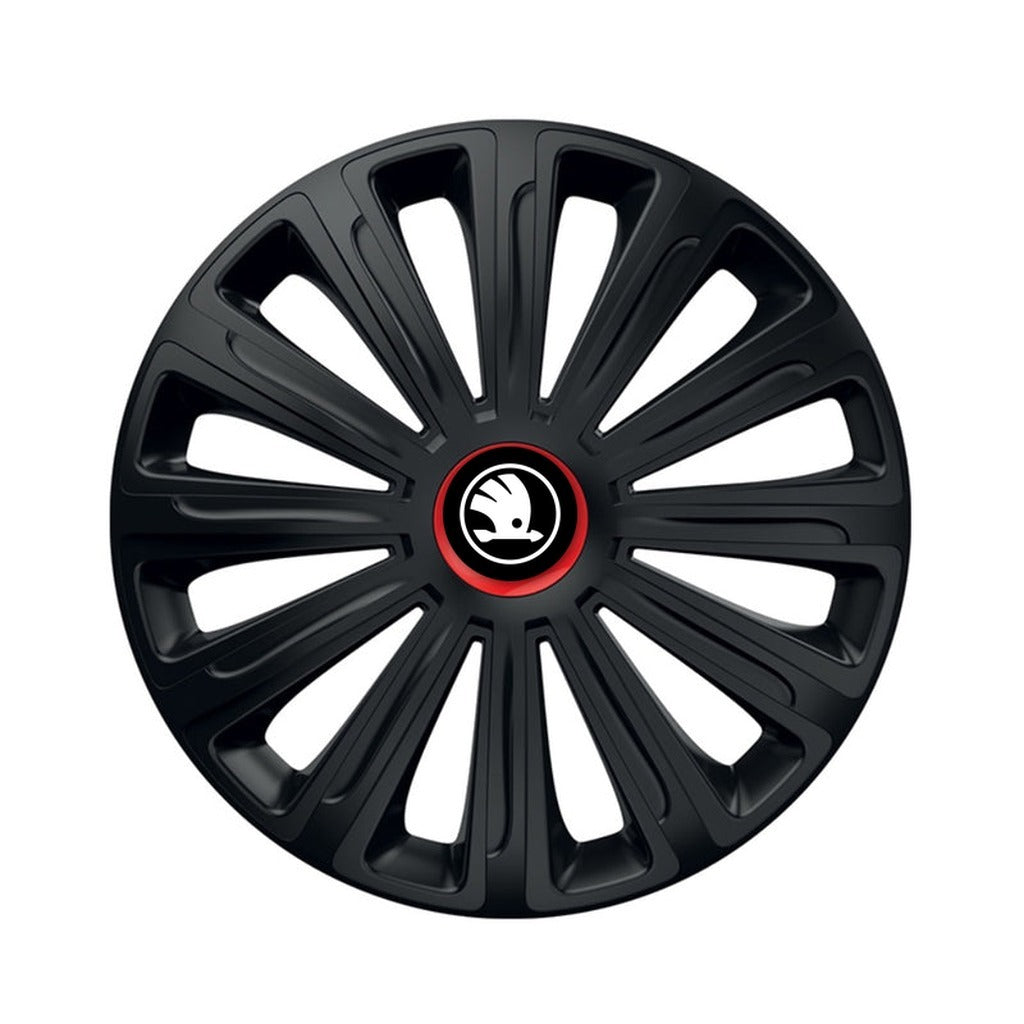 Set 4 capace roti Negre Cu Inel Rosu Trend R14 Compatibil Cu Skoda Nou