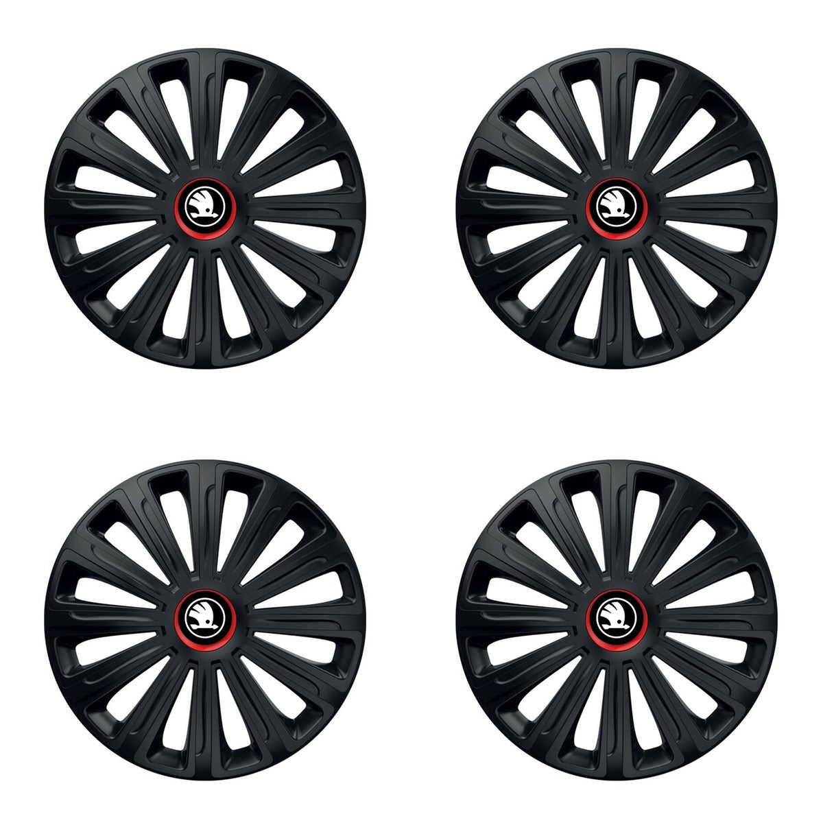 Set 4 capace roti Negre Cu Inel Rosu Trend R14 Compatibil Cu Skoda Nou