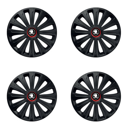 Set 4 capace roti Negre Cu Inel Rosu Trend R14 Compatibil Cu Skoda Nou