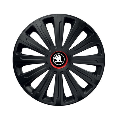 Set 4 capace roti Negre Cu Inel Rosu Trend R16 Compatibil Cu Skoda Nou