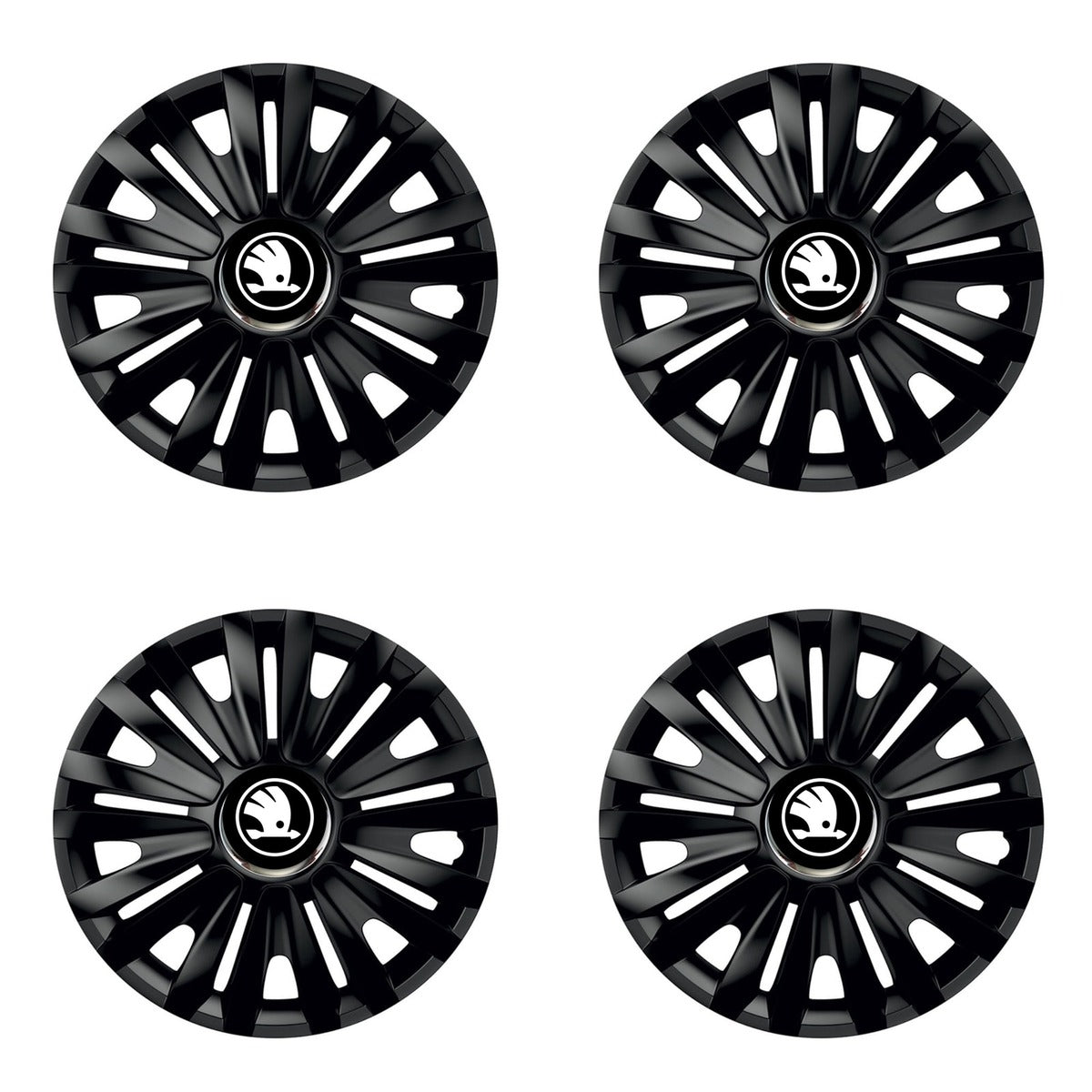 Set 4 capace roti Negre Cu Inel Cromat Royal R14 Compatibil Cu Skoda Nou