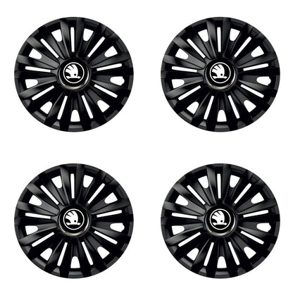 Set 4 capace roti Negre Cu Inel Cromat Royal R14 Compatibil Cu Skoda Nou