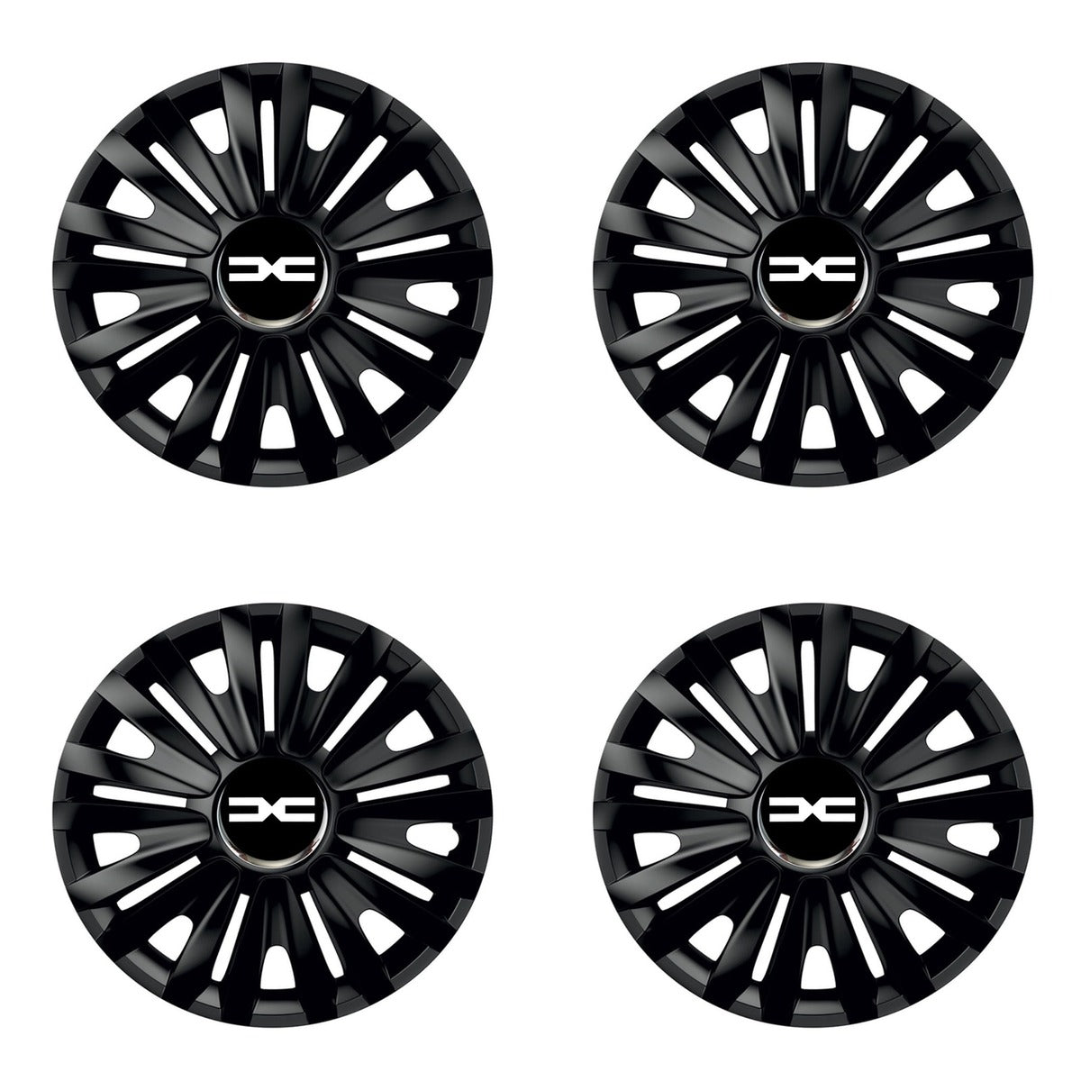 Set 4 capace roti Negre Cu Inel Cromat Royal R15 Compatibil Cu Dacia Nou