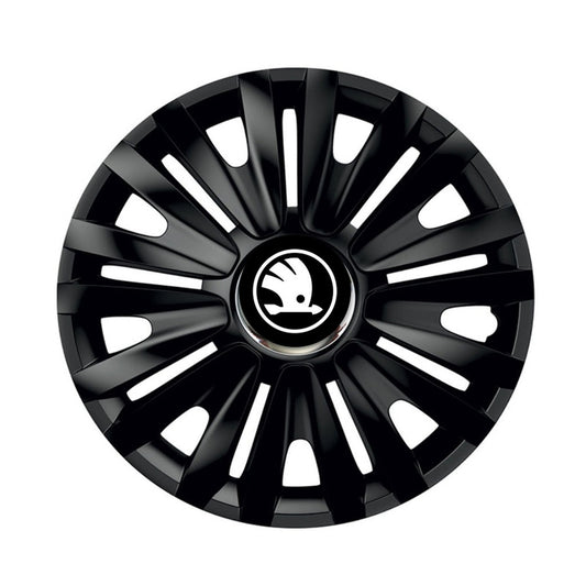 Set 4 capace roti Negre Cu Inel Cromat Royal R15 Compatibil Cu Skoda Nou