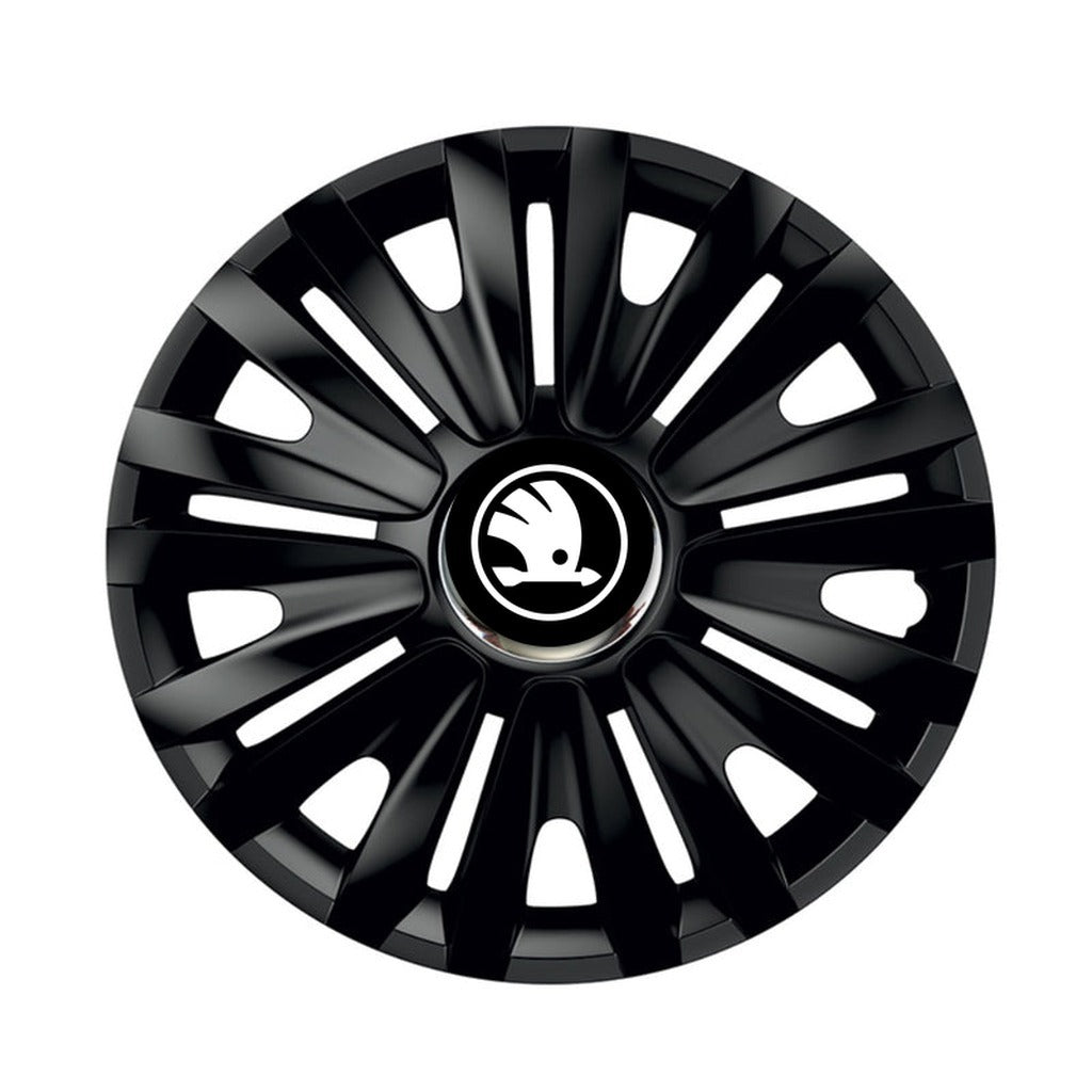 Set 4 capace roti Negre Cu Inel Cromat Royal R16 Compatibil Cu Skoda Nou