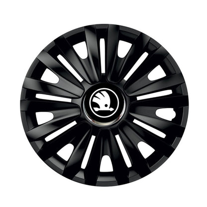 Set 4 capace roti Negre Cu Inel Cromat Royal R16 Compatibil Cu Skoda Nou