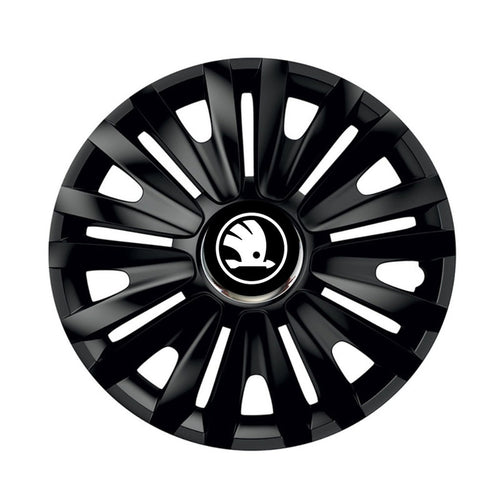 Set 4 capace roti Negre Cu Inel Cromat Royal R16 Compatibil Cu Skoda Nou