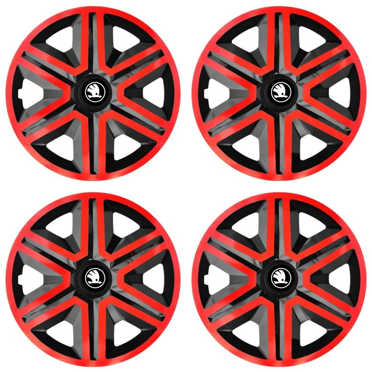 Set 4 Capace Roti, Potrivite Jantelor de 14 inch, Pentru Skoda Nou, Model Negru si Rosu