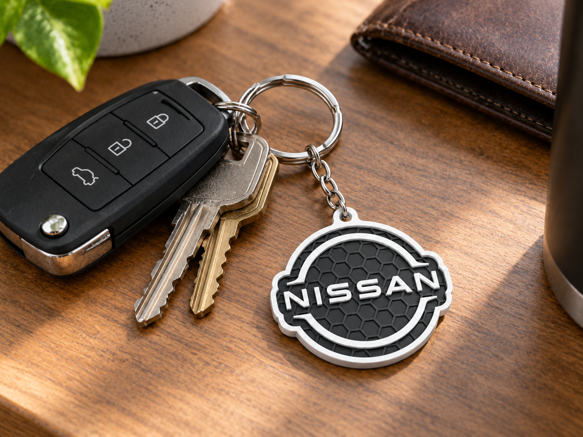 Breloc auto Nissan logo cu lanț și inel