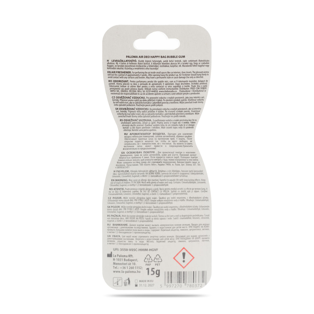 Odorizant auto Paloma Happy Bag Bubble Gum