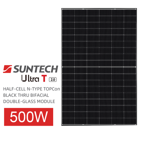 Panou Solar Suntech Ultra T 2.0 500W HALF-CELL N-TYPE TOPCon  BLACK THRU BIFACIAL DOUBLE-GLASS MODULE