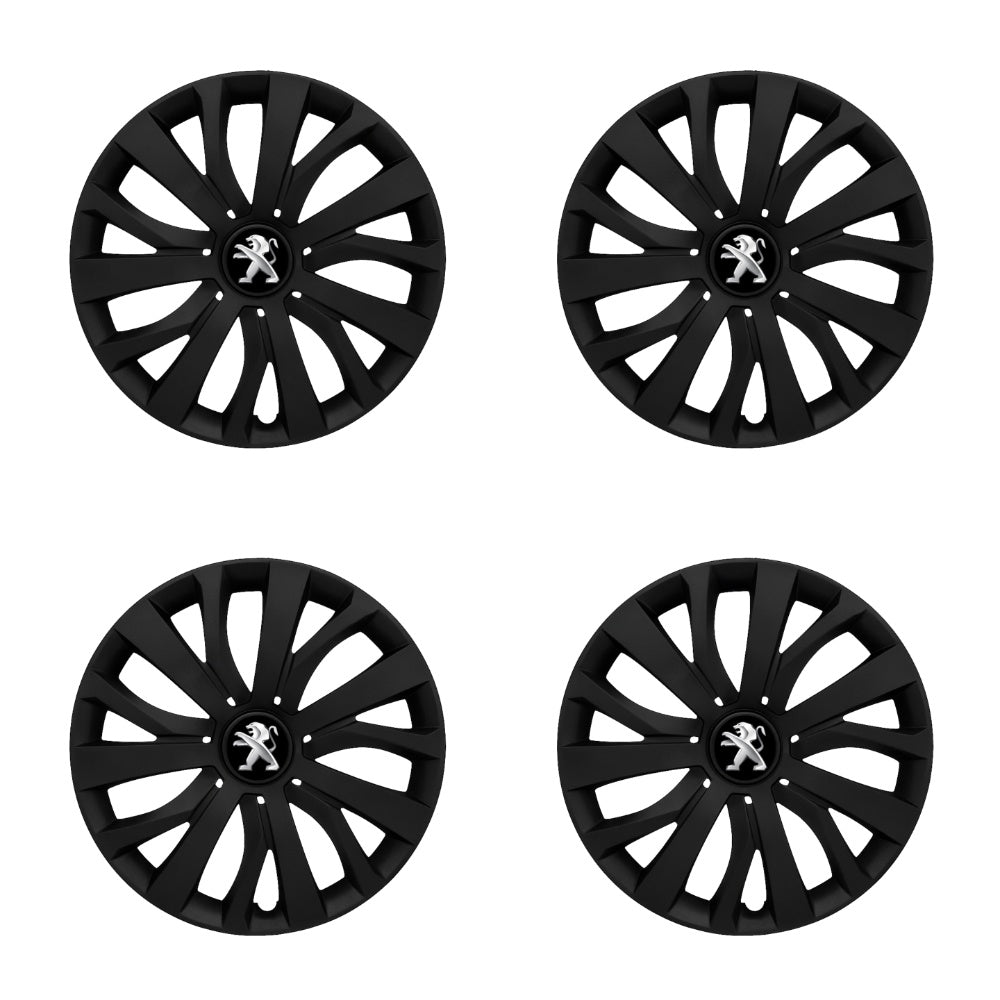 Set 4 capace roti potrivite jantelor de 15 inch compatibile PEUGEOUT, Model - 345 Black Edition