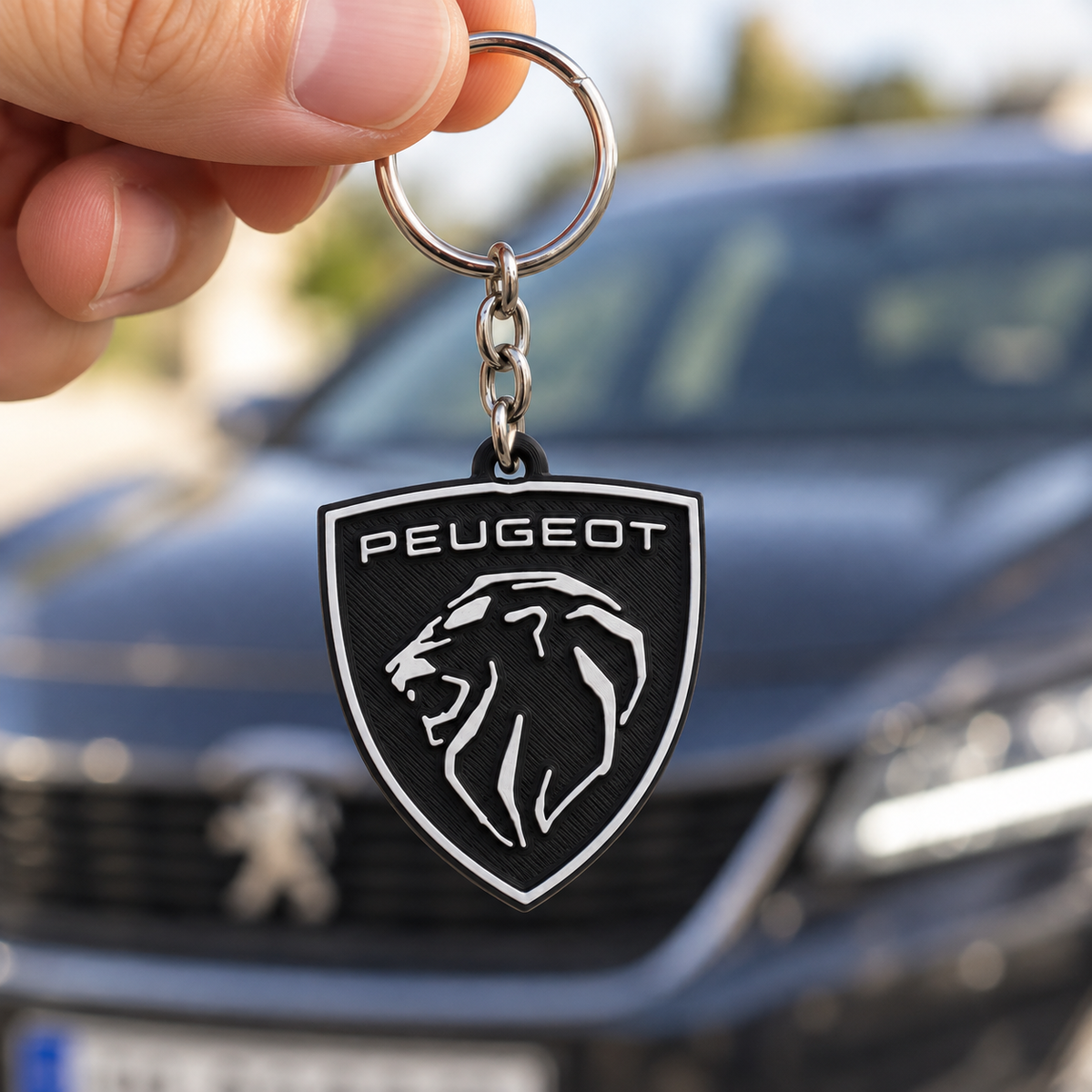 Breloc auto Peugeot cu lanț și inel