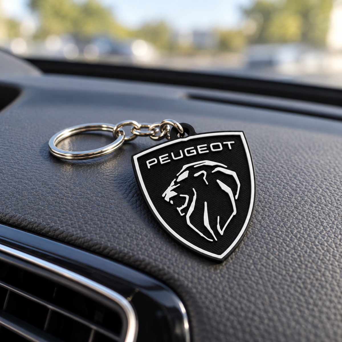 Breloc auto Peugeot cu lanț și inel