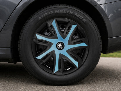 Set 4 capace roti power bicolor azur R16 Compatibil Cu Skoda Nou