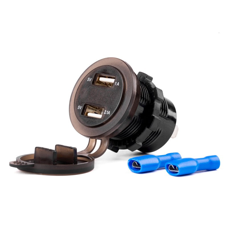 Priză de alimentare, rezistenta la apa cu prize USB și tester de tensiune, 2xUSB, 12/24V