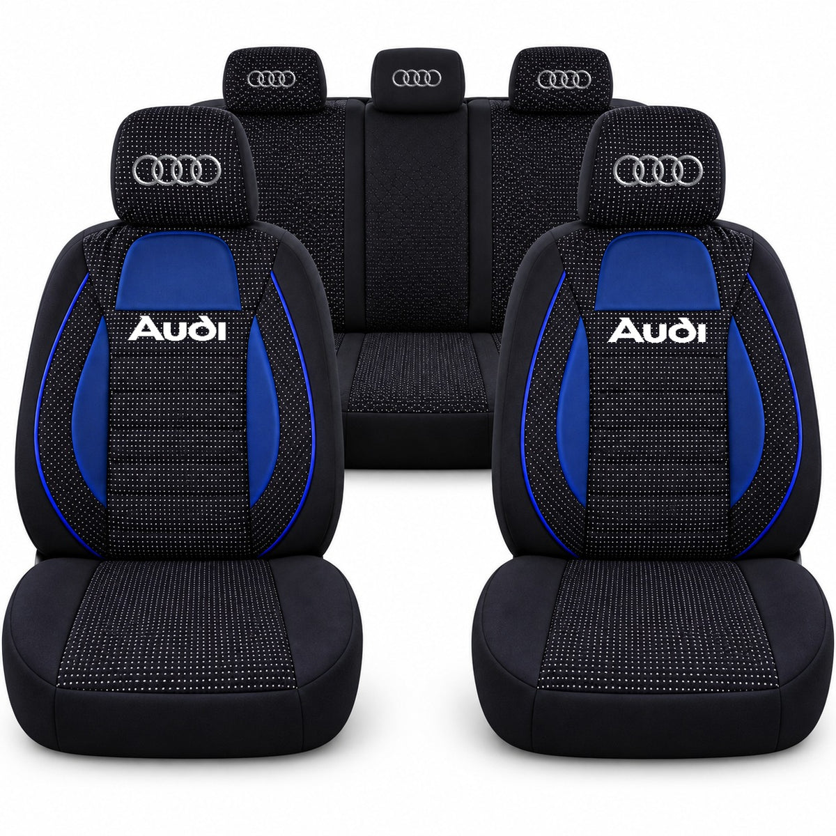 Set huse scaune Racing albastru cu negru cu logo Audi