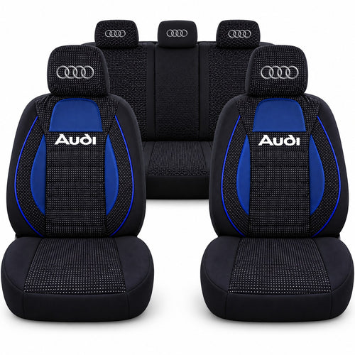 Set huse scaune Racing albastru cu negru cu logo Audi