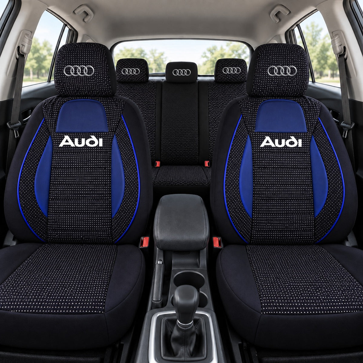 Set huse scaune Racing albastru cu negru cu logo Audi