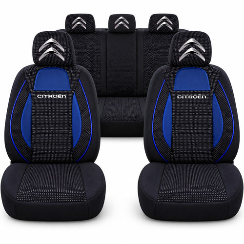 Set huse scaune Racing albastru cu negru cu logo Citroen
