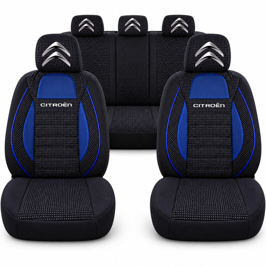 Set huse scaune Racing albastru cu negru cu logo Citroen