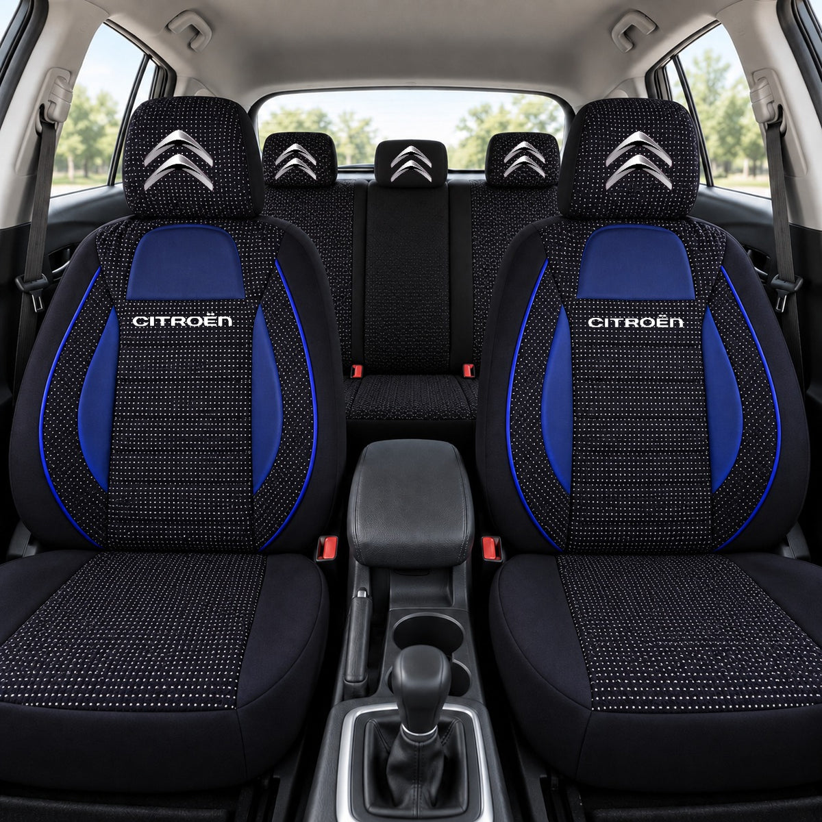 Set huse scaune Racing albastru cu negru cu logo Citroen
