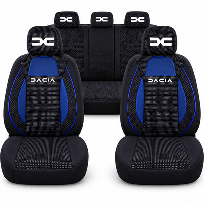 Set huse scaune Racing albastru cu negru cu logo Dacia Nou